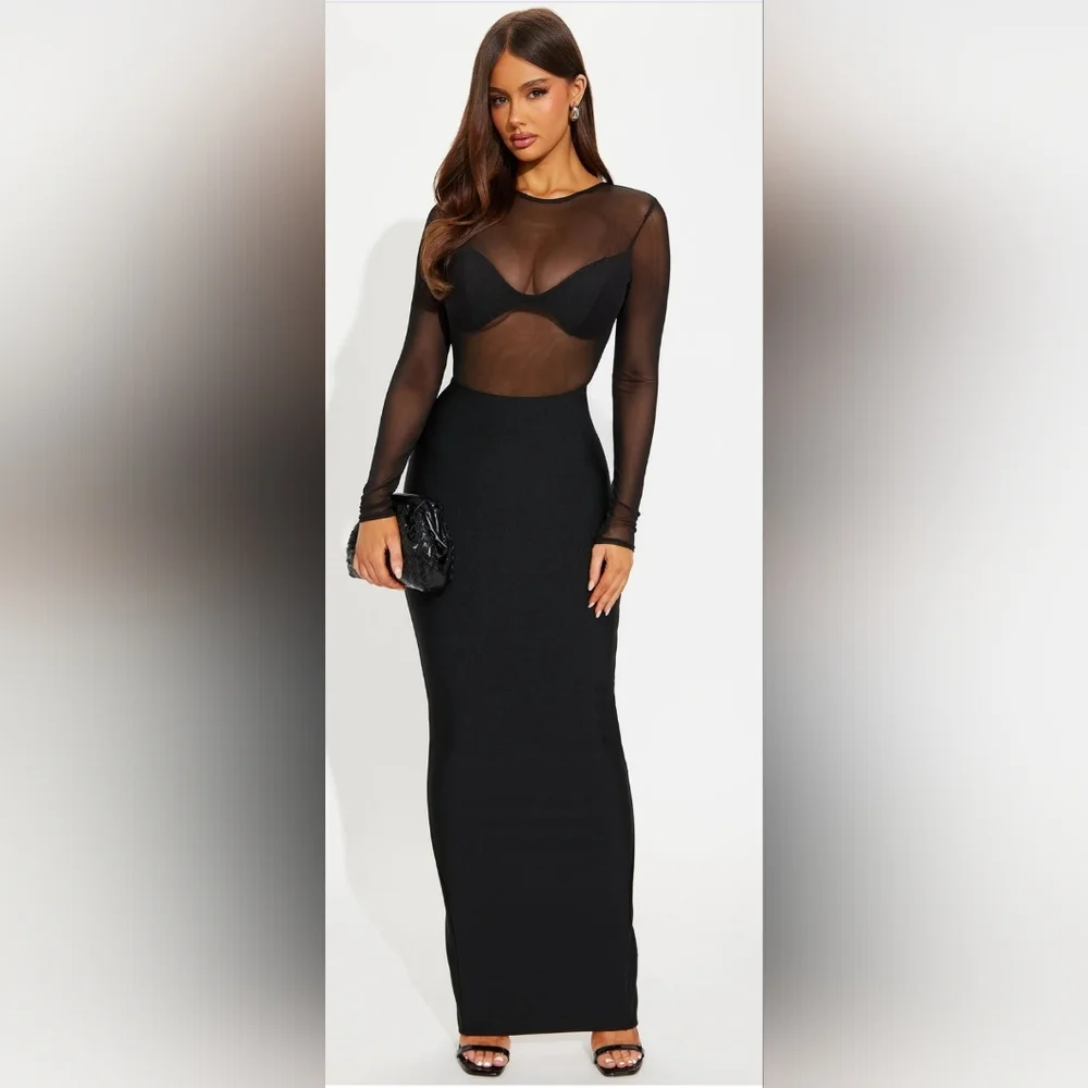 Fashion Nova Black Sheer Maxi Dress - Picture 1 of 4